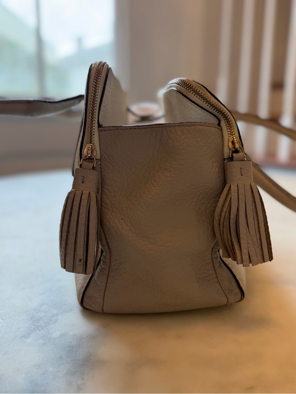 kate spade Cream and Taupe Leather Satchel with Tassel - Picture 6 of 16